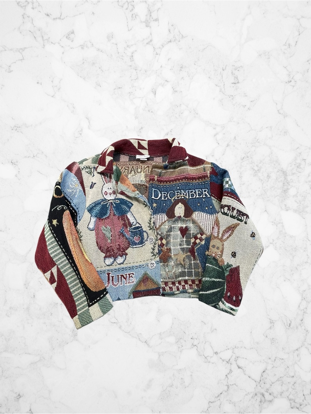 Paco Soler Tapestry Jacket Size S/M Vintage Snowman Months Cotton